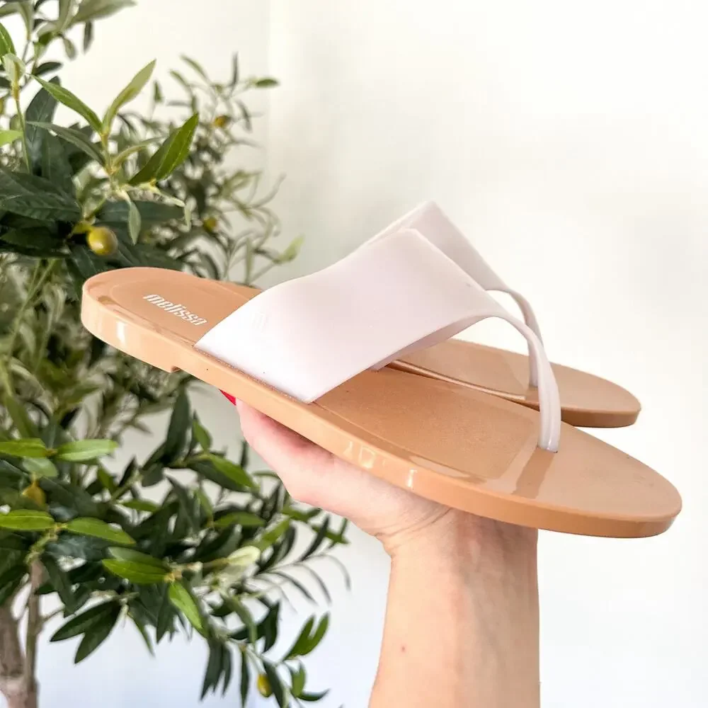 Melissa Essential Chic T-Strap Flip Flop Sandals Beige 7